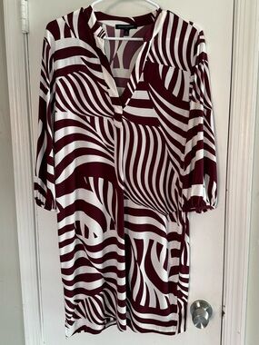 Banana Republic Dark Burgundy/Brown and White Printed Dress Size M